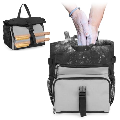 PGmoon Chalk Bucket Bag, Large Chalk Bag for Rock Climbing and Bouldering | Come with Aluminum Foil Lining, Magnetic Closure, Multiple Pockets, 2 Brush Holders (Patent Design)