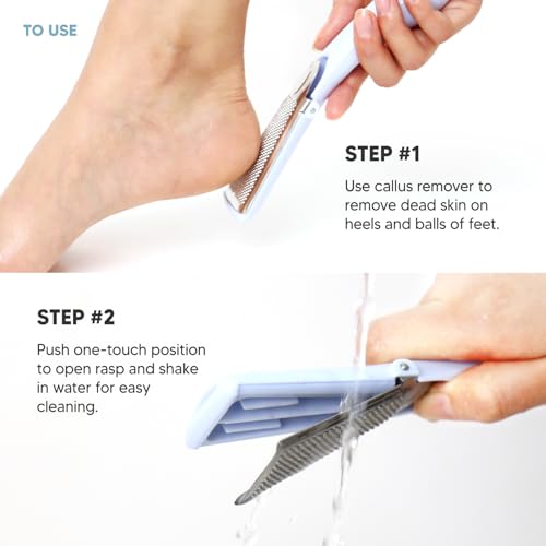 Stainless Steel Callus Remover(Sky Blue), Effective for Thick Callus and Cracked Feet Pedicure Rasp, Remove Hard Skin, Grater Foot File, Foot Scrubber, Professional Foot Care - color: Pastel Blue