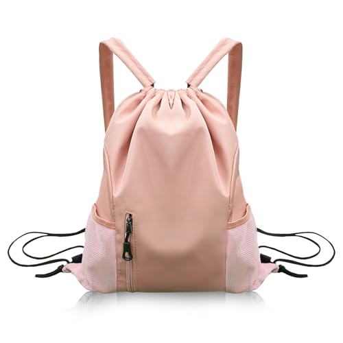 String Backpack, Unisex, Drawstring Backpack Lightweight and Waterproof, Suitable for Sports Travel Fitness Outdoor (pink) - color: Pink