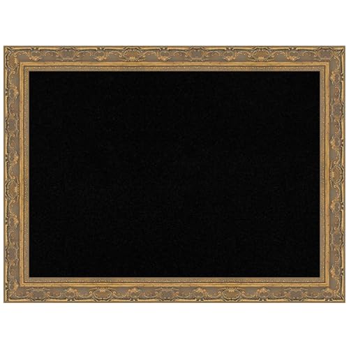Amanti Art Black Cork Board for Wall, 24x32 Vision Board with Gold Frame, Medium Corkboard Office Decor for Home Organization, Traditional Corkboard Pinboard to Display Items for Home Organization - color: Filigree Gold, size: 32" x 24"