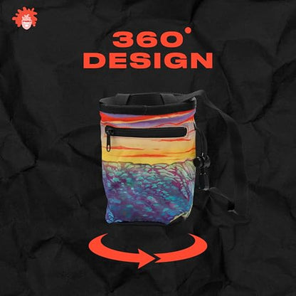 Rock Climbing Chalk Bag | for Outdoor, Gym, & Bouldering | Adjustable Waist Belt, Durable Drawstring Closure, & Zippered Pocket - style: New River Gorge