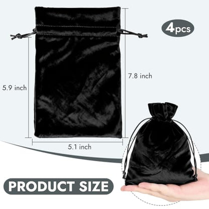 HRX Package Soft Velvet Gift Bags, 5.1x7.8 inch Velvet Drawstring Pouches -Black for Jewelry Crystal Dice Tarot Rune (4 Pack) - color: Black
