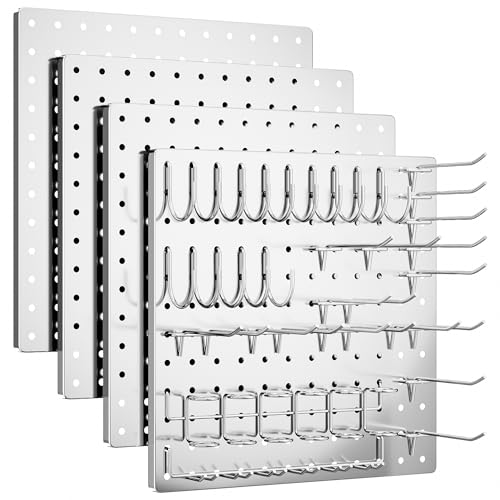 FZK Peg Board, 4 Pack Metal Pegboard Kit,Silver Pegboard Wall Organizer with 32 Pcs Hooks, Peg Board for Walls Home, Garage Tool Storage, Office Organization, Kitchen, Craft Room - color: 36PCS-Silver Pegboard Kit