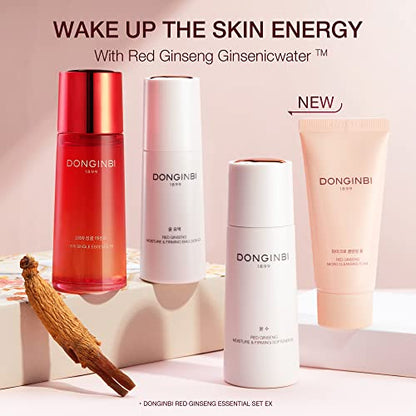 Donginbi Red Ginseng Essential Skin Care Set | Korean Skin Care Gift Set | Firming Moisturizer(1.69 fl oz) | Hydrating Toner(2.37 fl oz) | Essence(2.37 fl oz) | Pore Cleaner(1.69 fl oz) | Glass Skin