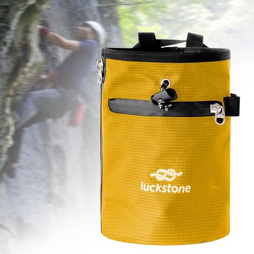 SM SunniMix Climbing Chalk Bag Drawstring Pouch Weightlifting Rock Bouldering Adjustable Waist Belt Oxford Cloth Waterproof Zipper Pocket Suitable for Gymnastics - color: Yellow