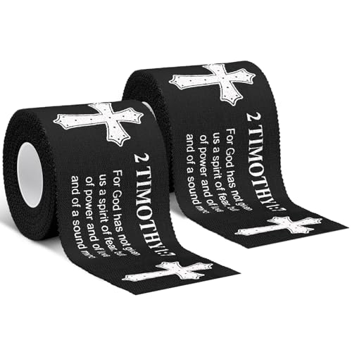 MiniInflat 2 Pcs Christian Cross Athletic Tape Sports Tape 2in x 23ft Religion Jesus Wrist Wrap for Soccer Football Baseball, Gift for Graduation Teacher Nurses Week Pentecost(Black,2 Timothy 1:7) - color: Black, style: 2 Timothy