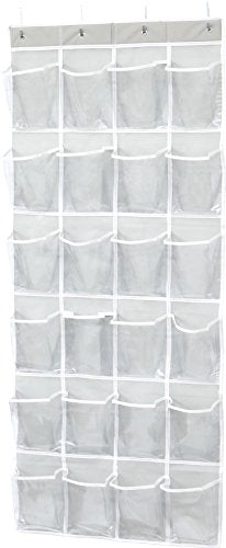 Simple Houseware 24 Pockets Large Clear Over the Door Shoe Organizer, Gray | 56" x 22.5", 4 Durable Metal Hooks, 5" x 9" Pocket Size, Multipurpose - color: Gray, size: Extra Large Pockets