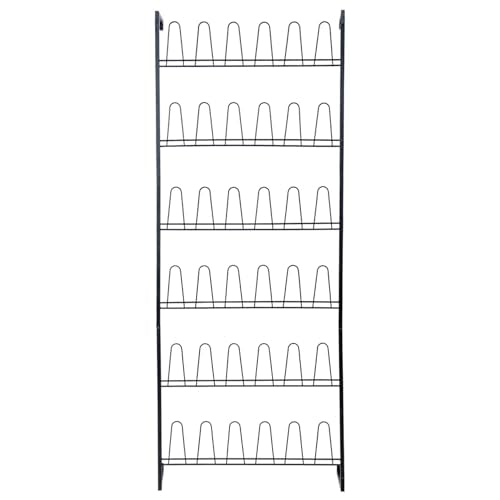 MyGift 70 Inch Black Metal Wall Mounted Shoe Rack with 36 Hooks | Holds 18 Pairs, Efficient Vertical Design, 36 Hanging Points, Slim Profile, Small Space Solution, Easy Access Setup - color: Black (6 Tier, 18 Pairs)