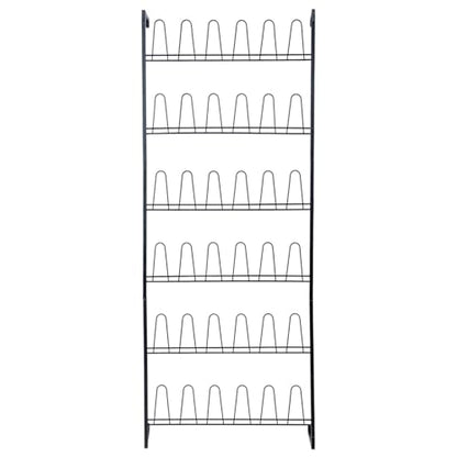 MyGift 70 Inch Black Metal Wall Mounted Shoe Rack with 36 Hooks | Holds 18 Pairs, Efficient Vertical Design, 36 Hanging Points, Slim Profile, Small Space Solution, Easy Access Setup - color: Black (6 Tier, 18 Pairs)