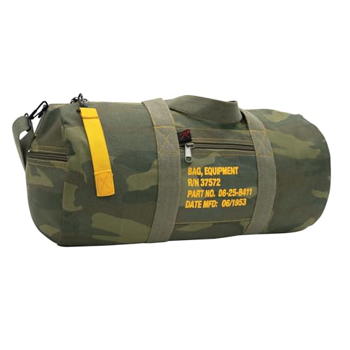 Rothco Canvas Equipment Bag, Heavyweight Cotton Carryall | Vintage-Inspired Duffle, Zippered Compartments, Adjustable Shoulder Strap, Ideal for Storage, Gym & Travel - color: Woodland Camo, size: 19 Inches