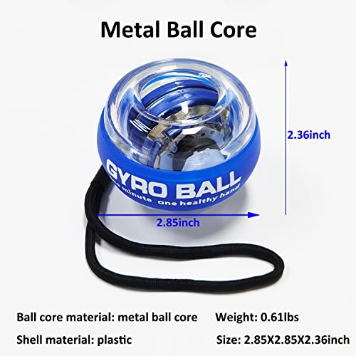 EXBEPE Metal Torque Ball with Light, Weighted Auto-Start Gyro Ball Hand Wrist Forearm Trainer and Strengthener for Exercise Joint and Muscle with Bag - color: Transparent with Light