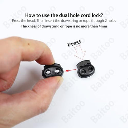 Toggles for Drawstrings,Double and Single Hole Spring Cord Locks Toggles Cord Plastic Ends Stopper for Paracord Rope - style: B1: Dual Hole-3mm-14pcs