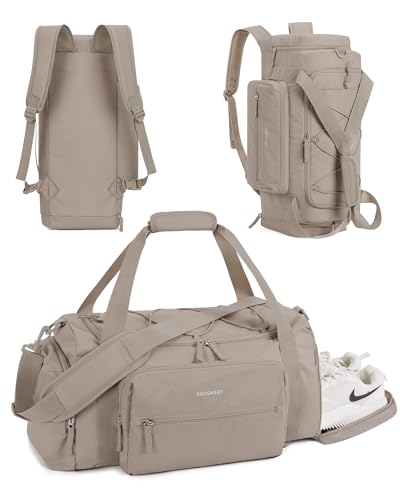 BAGSMART 4-IN-1 Gym Bag for Women Men, TSA Duffle Bag for Travel | With Shoe Compartment & Wet Pocket, 22L/30L/38L Tactical Backpack with 40oz Water Bottle Holder, Lightweight, Water-resistant - color: C-Light tan