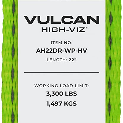 VULCAN Car Tie Down Axle Strap with Wear Pad - 2 Inch x 22 Inch - 4 Pack - High-Viz - 3,300 Pound Safe Working Load - size: 2" x 22" Hi Viz Green (4 Pack)