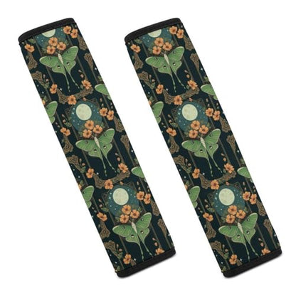 2PCS Full Moon Stars Floral Art Mystical Luna Moth Seat Belt Cover Soft Padded Neck Strap Covers for Kids, All Vehicles, Comfortable Driving - color: Pattern 569