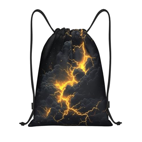 Drawstring Sports Backpacks - Lightweight Swim Gym Bags for Women Men String Sackpack for Beach Travel Yoga(Small, Yellow Lightning Clouds) - color: Yellow Lightning Clouds, size: Small