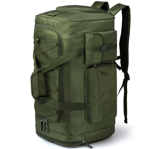 Lyweem Large Duffle Bag Backpack for Travel, 70L Heavy Duty Gym Duffel Bag with Shoes Compartment for Men & Women, Weekender Overnight Sports Backpack for Traveling - color: Green
