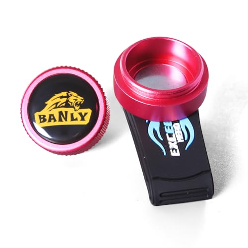Banly Round Pool Chalk Holder - Portable Pool Cue Chalk Holder, Magnetic Mini Chalk Holder Pool Billiards, Pool Cue Chalk Case Container Box for Billiard Cue Tip Tool Snooker Pool Table Accessory - color: Pink Holder with Blue Silicone Clip