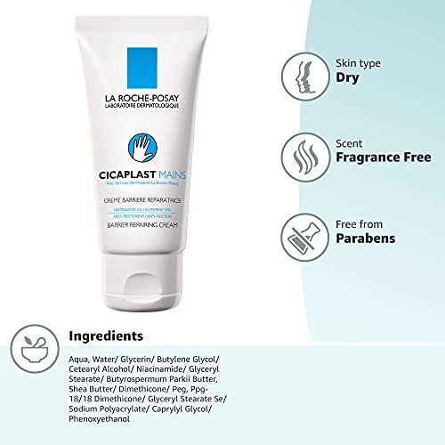 La Roche-Posay Cicaplast Hand Cream, Instant Relief Moisturizing Hand Lotion for Dry Hands, Shea Butter Lotion for Dry Cracked Hands, Non Greasy, Fragrance Free - size: 1.69 Fl Oz (Pack of 2)