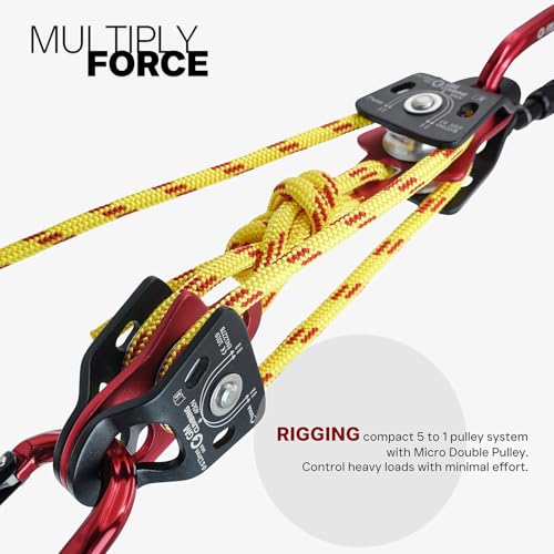 GM CLIMBING 40kN Micro Double Pulley Prusik Minding Ball Bearing UIAA CE for Progress Capture System Rigging Hauling Rescue Arborist Tree Climbing - color: One Unit