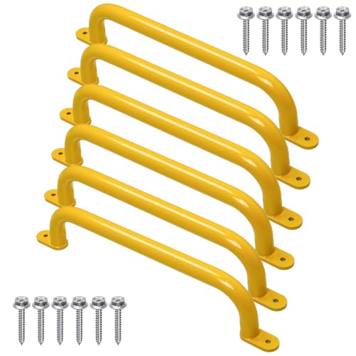 17'' Yellow Playground Handles Indoor Kids Monkey Bars Ladders 6Pcs | Heavy Duty Solid Metal, Vibrant Color Smooth Glossy Powder Coating, Comfy Secure Grips for Playset Swing Set Climbing Frame - color: Yellow - 6 Pack