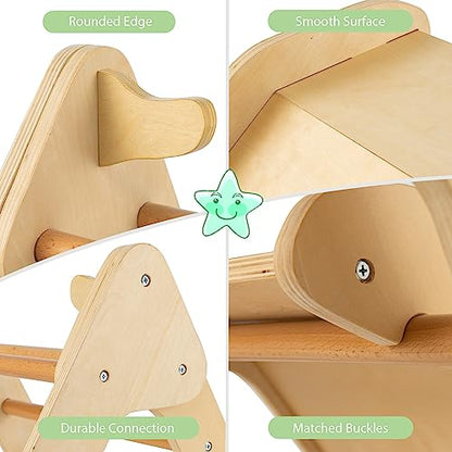 OLAKIDS Pikler Triangle Set 2 in 1 Climbing Toys for Toddlers Foldable Wood Montessori Baby Jungle Gym with Ladder Ramp Slide Kids Indoor Playground Activity Play Structure - color: Natural