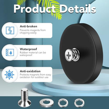 DIYMAG Rubber Coated Magnets, 4 Pack Magnetic Mount Base with M5 Studs | Strong Round Magnetic License Plate Holder 30LBS Neodymium Magnet Threaded Heavy Duty for Light Bar, Mirror, Camera, Wall