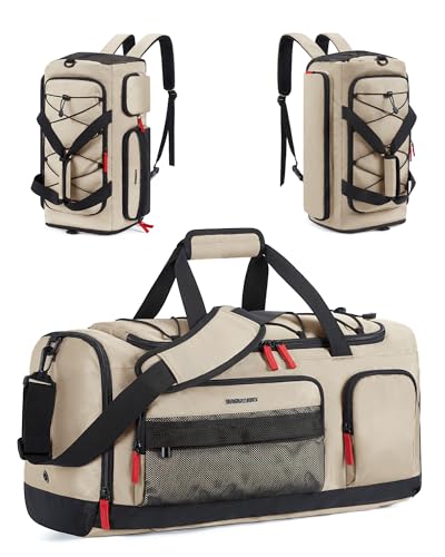 BAGSMART Gym Bag for Men, Athletic Sports Backpack Travel Hiking Duffel | 3-In-1 Gym Bag for Travel Clothes & Padded 13.3" Laptop, with Waterproof Wet Pocket & Shoe Compartment for Travel Camping - color: Khaki, size: 35 L Medium