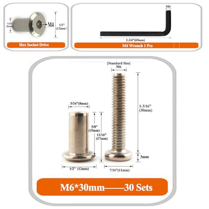 M6 x 1" Hex Drive Socket Cap Bolts Screws Kit,ALLOYPRO 30-Sets Binding Post Screws Socket Cover Connecting Bolt Fixing Post Screw for Furniture Chair Crib Table Cabinets,M6x25mm - color: Silver, size: Silver-M6*25mm-30sets