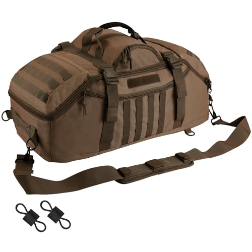Hannibal Tactical 65L Large Duffle Bag, 3-in-1 Tactical Backpack MOLLE Pack for Sports, Gym, Outdoor, Dark Brown - color: Dark Brown, size: 65L