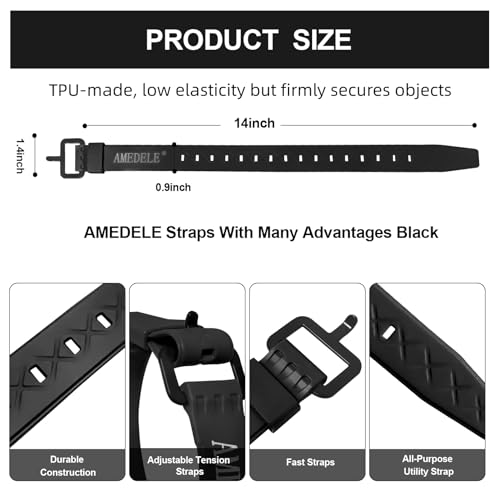 2 Pack Lashing Straps with Buckles,Adjustable Utility Tension Straps,Simple Tie-Downs Straps for Securing Bike Moto Luggage,Garden Hoses,Skis,Wires and Cables,Black,14" - color: Black, size: 14" Length / 2 Pack