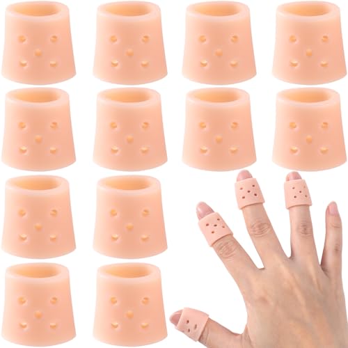 PAGOW 12pcs Finger Covers for Skin Picking, Reusable Silicone Stop Nail Biting Finger Guard, Breathable Anti Skin Picking Finger Gloves for Nail Prevention, Cuticle Protection, Cracked-Skin Color - size: style2,skin color,12pcs
