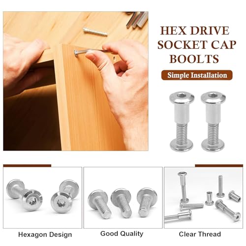 35 Pair(70 Piece) M6x20mm Hex Drive Socket Cap Bolt, Silver | Allen Wrench Included, Countersunk Screw Barrel Nuts, Binding Screws, For Crib Replacement Belt Cabinet - color: Silver, size: M6x20mm (30 Pair)