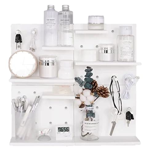 HGYZE Plastic Pegboard Wall Organizer, White, 22 x 22 x 1.5 in, Includes 4 Wall Shelves, 8 Hanging Boards, 24 Hooks | 4 Pack Pegboard Ledges Organizer for Hanging Keychains, Decorative Wall Panel Kits for Blindboxes Lightweight Dolls, White - color: White
