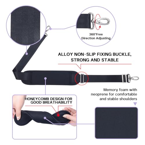 60 Inch Shoulder Strap for Bag with Removable Ultra-Thick Pad | 60" Shoulder Strap with Removable Thick Pad,Adjustable Buckles and Metal Hooks, for Briefcase/Laptop/Messenger/Luggage Bag - color: Black
