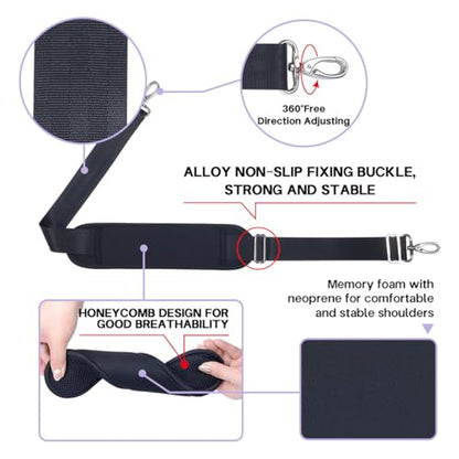 60 Inch Shoulder Strap for Bag with Removable Ultra-Thick Pad | 60" Shoulder Strap with Removable Thick Pad,Adjustable Buckles and Metal Hooks, for Briefcase/Laptop/Messenger/Luggage Bag - color: Black