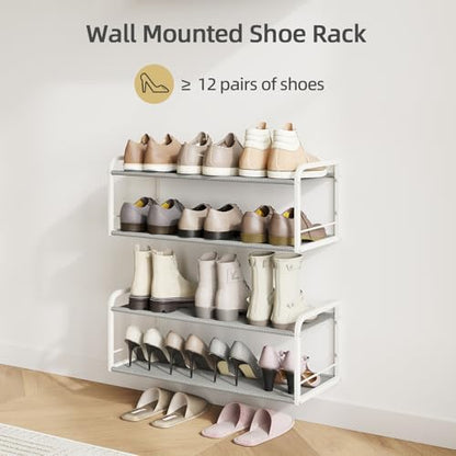 2 Pack Wall Mounted Shoe Rack, Carbon Steel Shoe Organizer with Removable Oxford Cloth, Non-Slip Space-Saving for Entryway Closet Bedroom, White - color: Classic White-2pack