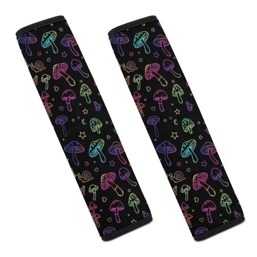 2 Pack Breathable Car Seat Straps Shoulder Pads for Adults and Children, All Vehicles, Halloween Mushroom Neon Harness Pads Strap, Pressure Relief - color: Pattern 1271