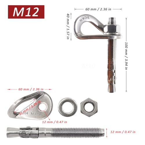 4 Pcs 304 Stainless Steel Climbing Anchor Bolt 1/2" | 30KN Rock Climbing Bolt Hanger, Climb Fastening Bolt Safe Fixed Point, Rock Climbing Holds