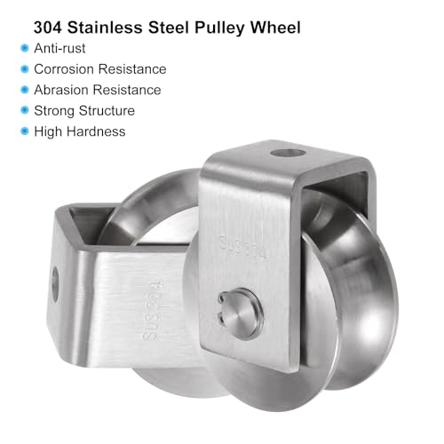 uxcell U Groove Wheel Pulley 304 Stainless Steel, 2.7" Dia Track Wheel Pulley Block Loading 2000lbs for Sliding Gate, Industrial Machines, Groove Width 0.98" - size: 2.7" wheel dia, 0.98" groove width