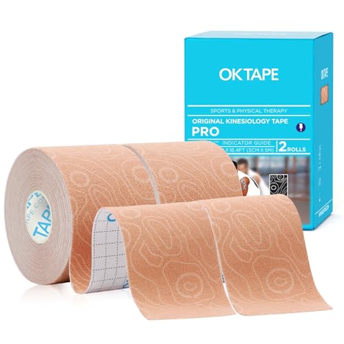 OK TAPE PRO Kinesiology Tape Uncut Roll, Elastic Physical Therapy Tape | 2 Inch Athletic Tape for Pain Relief, Muscle Support, Kinetic Tape, Water Resistant, 16.4Feet -Beige 2 Rolls - color: Beige, size: 2 Rolls