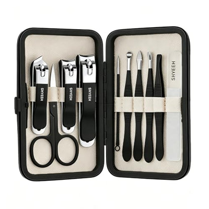 Manicure Set, 10 pcs High-Carbon Steel Nail Clippers Set, Portable Mini Manicure and Pedicure Kit, Travel Grooming Nail Kit with Leather Bag for Men and Women - color: Black