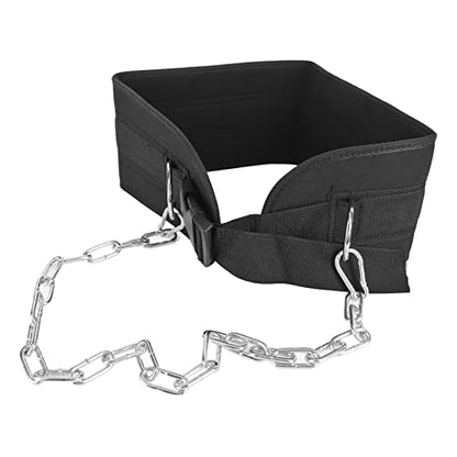 Adjustable Dip Belt with Chain and Carabiner, Heavy Duty Dip Belt for Weightlifting, Premium Fabric Webbing with Stainless Steel Hardware, Multipurpose Exercise Belt for Dips Pull