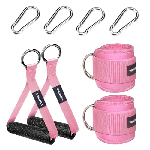 Ankle Straps for Cable Machines and Exercise Handles — Replacement Fitness Equipment for Strength Trainer. Gym Attachments for Leg Extensions, Heavy Duty Working Out Handles Accessories. - color: Black and Pink