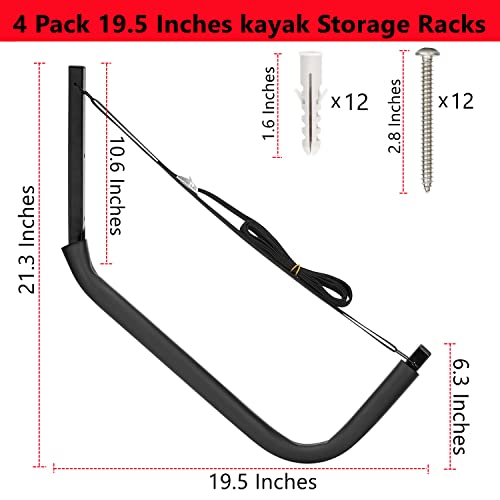 Kayak Storage Racks, Canoes Garage Storage Hooks, Wall Mount Surfboard Hangers and Stand-Up Paddle Board Holder - size: 19.5In-4 Pack