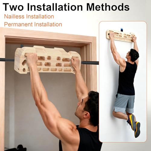 Hangboard Rock Climbing Hangboard with Door Way Pull Up Bar, 4-8 inches | 2 in 1 Doorway Fingerboard for Rock Climbing Training & Home Fitness, Including Jugs Pinches Pockets Edges & Slopes