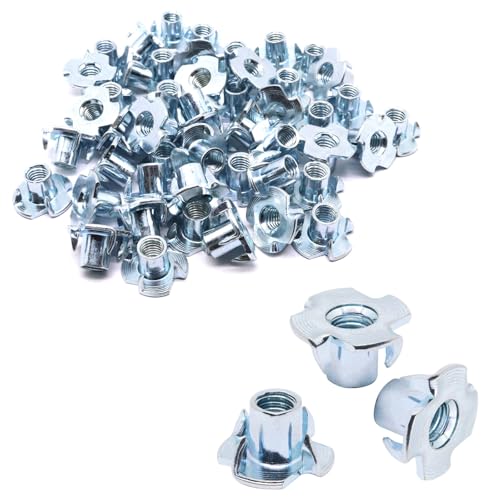 M6 T Nuts 50Pcs Threaded Inserts T-Nuts, Zinc-Plated Steel 4 Pronged Tee Nuts for Wood, Rock Climbing Holds Cabinetry - size: M6(50Pcs)