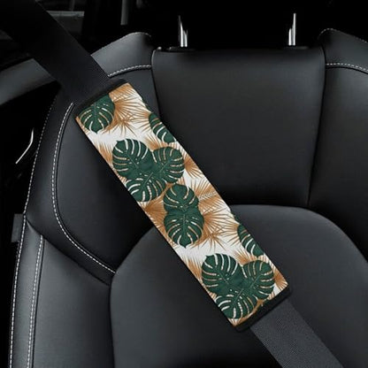 Breathable Seat Belt Shoulder Pad for Adults and Children, Stroller Pushchair High Chair, 2 Pack Green Gold Palm Leaves Tropical Neck Strap Covers Easy Install (No Tool) - color: Pattern 1174