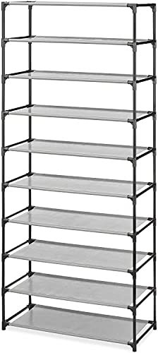 Whitmor Spacemaker 10 Tier Shoe Rack Tower, Tall Metal & Fabric Shoe Shelf Organizer for Entryway, Garage, Holds Shoes, Handbags & Accessories, 12"D×24.5"W×60"H - size: 10-Tier