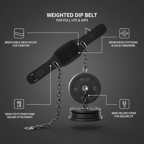 Weighted Dip Belt with Iron Chain - Breathable Nylon Weight Lifting Belt for Pull Ups, Dips & Calisthenics